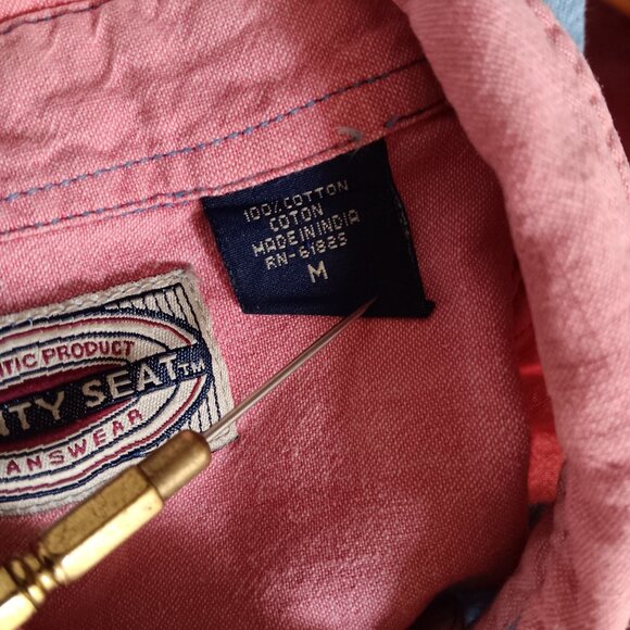 Vintage Medium Denim Shirt Men's 90's Oxford County Seat Striped Button-Down - Picture 7 of 7